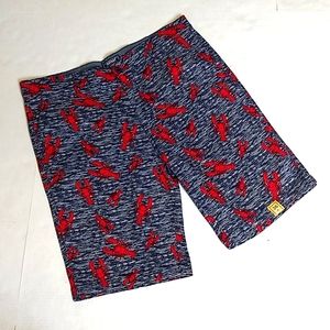 Men's Navy Lobster Print Flat Front Swim Shorts